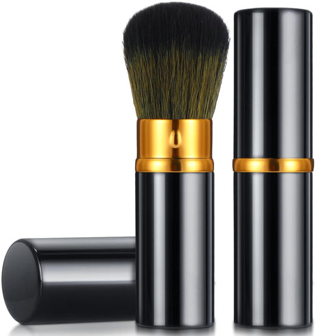 Nuenen 2 Pcs Retractable Kabuki Makeup Brushes Blush Powder Brush Small Travel Makeup Brushes with Cover Makeup Tool for Loose Powder Cream or Liq...