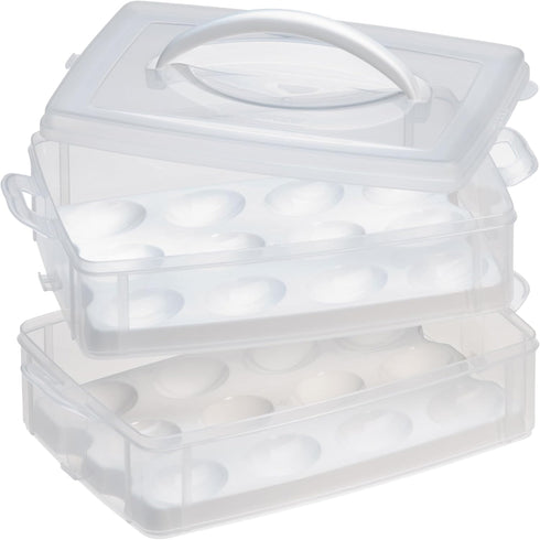 Snapware (2-Layer, 24 Eggs) Plastic Detachable Deviled Egg Carrier Storage Container With Lid and Handle, Freezer Dishwasher Microwave Safe...