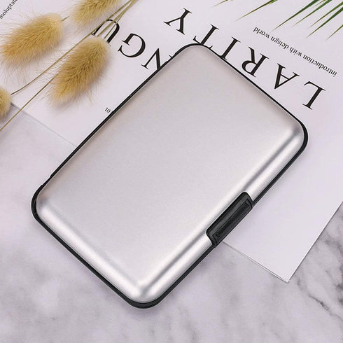ELFISH Mini RFID Aluminum Wallet Credit Cards Holder Business Card Case Metal ID Case for Men Women (Silver)...