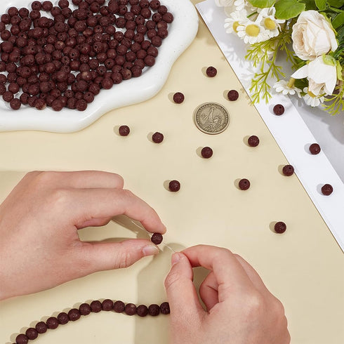 PH PandaHall 470pcs 8mm Natural Lava Beads Brown Lava Stone Beads Oil Diffuser Chakra Bead Round Loose Energy Stone Brown Gemstone Bead for Jewelr...