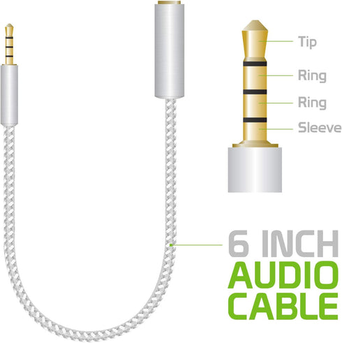 Cellet Gold Plated 3.5mm TRRS Male to Female Audio Adapter for Mobile Credit Card Reader, Square, Headphones, Audio Aux, 6 Inch (White)...