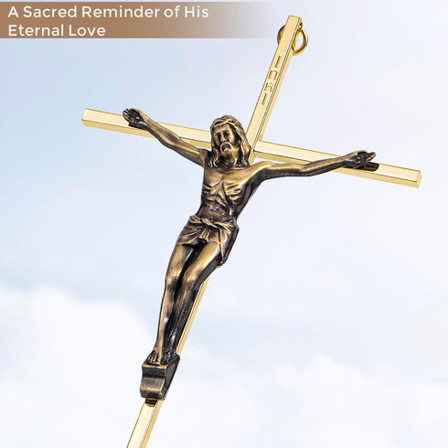 ACHIBANG Gold Crucifix Wall Cross - 10" Catholic Metal Cross with Jesus & INRI, Faith Decor for Wall or Door Display...