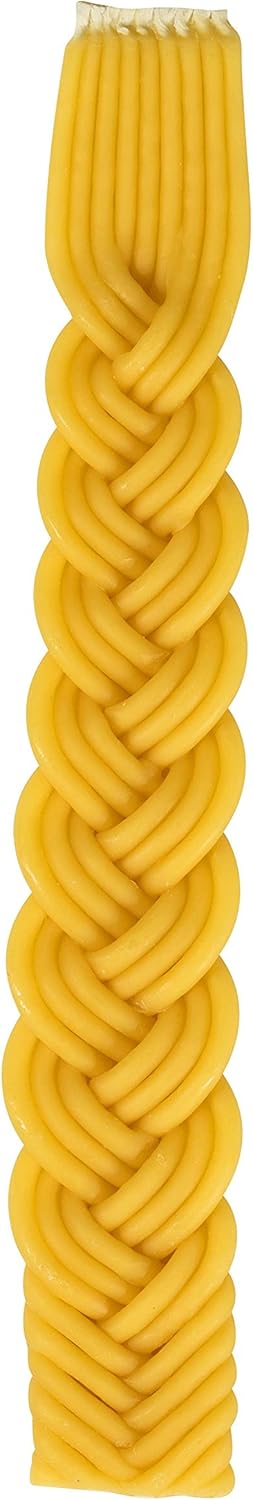 Ner Mitzvah Braided Beeswax Havdalah Candle - Wide Rounded Chevron Braid - 12" Hand Dipped Bees Wax Braided Candle - Shabbat Judaica Gift...