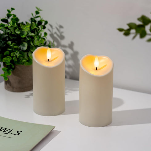 Amagic Outdoor Waterproof Flameless Candles, Flickering LED Candles, Battery Operated Candles with Remote and Timers, Ivory Plastic, 3” x 6” Set o...