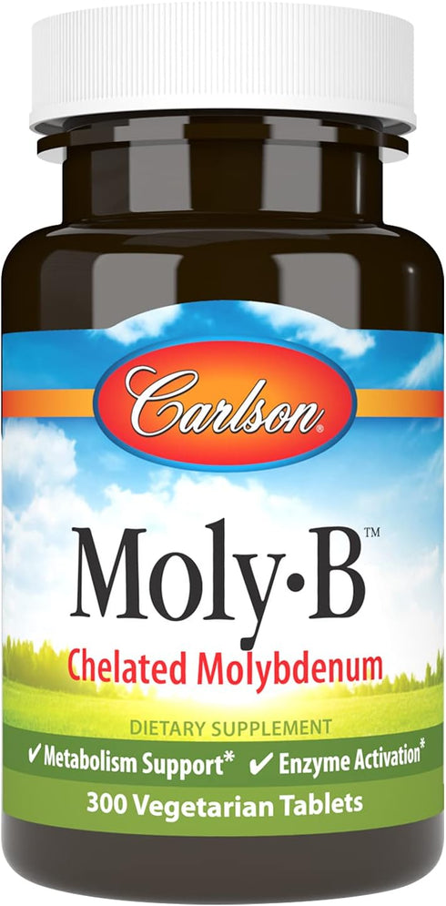 Carlson - Moly-B, Chelated Molybdenum Supplements, Metabolism Support & Enzyme Activation, Molybdenum Glycinate Chelate, 300 Vegetarian Tablets...