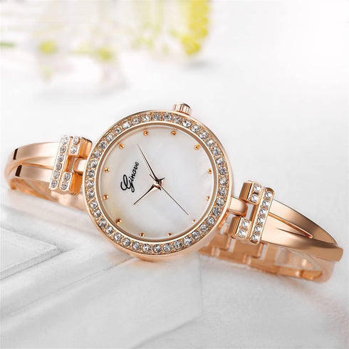 CdyBox Women Crystal Watch with 3 Bracelets Set Quartz Wrist Watches Bangle Jewelry 4pcs/Set for Ladies (Rose gold white)...