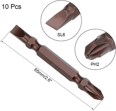 uxcell 10 Pcs PH2/SL6 Magnetic Double Ended Screwdriver Bits, 1/4 Inch Hex Shank 2.56-inch Length S2 Power Tool (Red)...