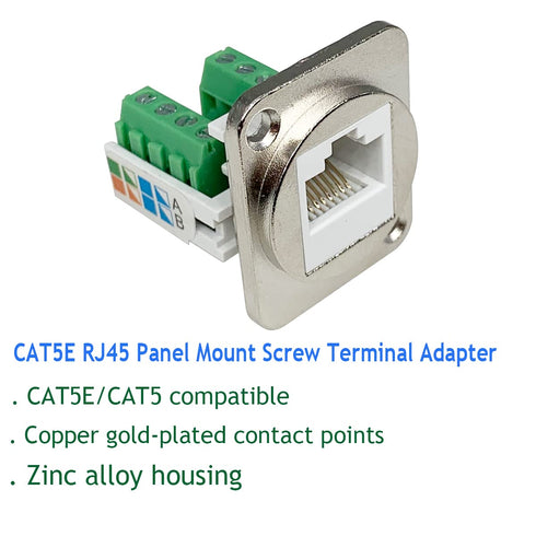 5PCS RJ45 Panel Mount Screw Terminal Adapter, RJ45/8P8C Panel Mount Connector,D-Type RJ45 Female Solderless Terminal Cat5E Ethernet Extender...