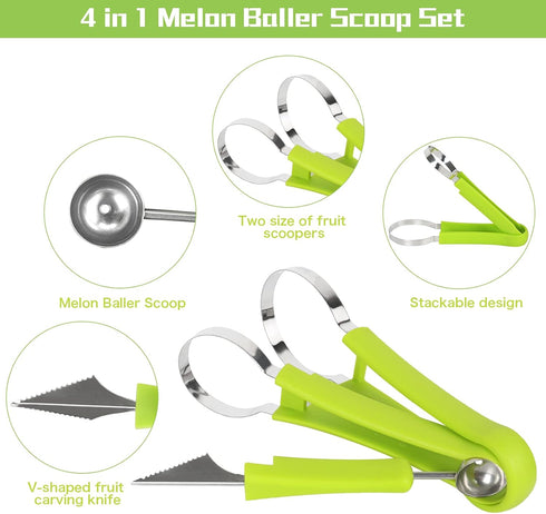 14 Pack Melon Baller Scoop Set - 4 in 1 Stainless Steel Fruit Tool Set Fruit Scooper Seed Remover with Fruit Vegetable Cutter Shapes Set Fruit Pee...
