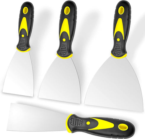 Putty Knife, 4Pcs Spackle Knife Set (2, 3, 4, 5 in), Stainless Steel Paint Scraper, Taping Knife Tool for Repairing Drywall, Removing Wallpaper, A...