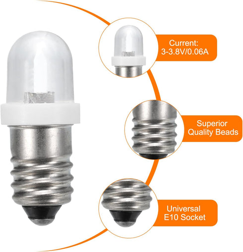 MECCANIXITY 3-3.8V/0.06A E10 Mini Light Bulbs, 10Pcs Miniature Screw Bulbs Flashlight Bulbs for Scientific Experiment Lighting DIY Accessories, Wh...