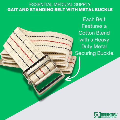 Essential Medical Supply Cotton Blend Walking Gait and Standing Belt - Secure Metal Buckle, 72 Inch Length - Perfect for Elderly and Patients Requ...