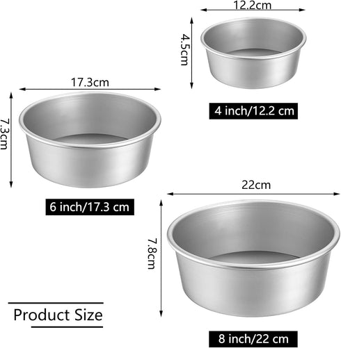 Lawei Round Cake Pan Set - 4" 6" 8" Aluminium Cake Pans with Removable Base Round Cake Baking Pans for Wedding Birthday Party...