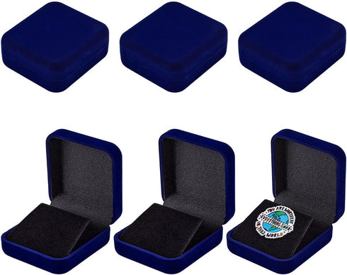 FINGERINSPIRE 6 pcs Blue Velvet Badge Display Box 30mm Lapel Pin Collection Display Holder Square Velvet Brooch Storage Boxes Presentation Display...
