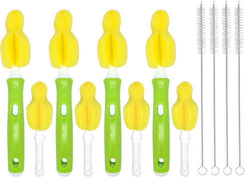 INVODA 12 Piece Sponge Nipple Bottle Brushes, Baby Bottle Brush with 4 Piece Nipple Cleaner, 4 Piece Replacement Heads and 4 Piece Straw Brushes...