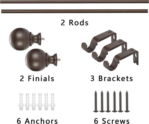 Kemmie 1" Classic Window Curtain Rod with Round Finials Simple Single Telescoping Drapery Rod, 36-72", Bronze...