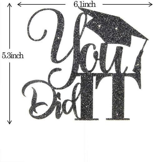 Black Glitter You Did It Cake Topper, Congrats Grad I am Done, High School College Graduation Party Decorations...