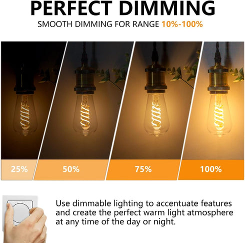 BORT Dimmable LED Edison Bulbs, 6W Equivalent to 60W Vintage Light Bulbs, E26 2700K ST58/ST19 LED Bulbs, Antique Flexible Spiral LED Filament Ligh...