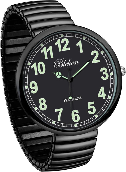 Blekon Collections New Super Large Face Stretch Band Japanese Movement PC21J Fashion Watch (Black/Luminous)...