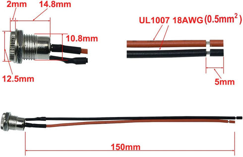 FILSHU 5.5 x 2.1 MM DC Power Jack Socket Threaded Female Mount Connector Adapter with 15CM 18AWG Cable...