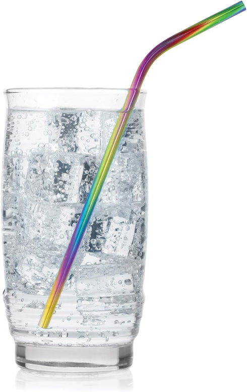 HIC Kitchen Reusable Rainbow Drinking Straws, 18/8 Stainless Steel, Set of 4 Straws with Cleaning Brush...