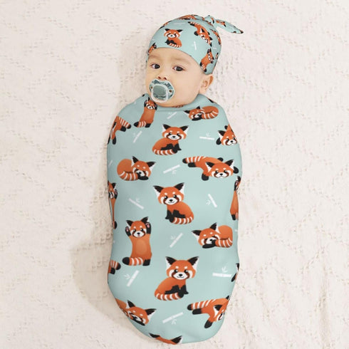 Red Cute Panda Newborn Swaddle Blankets Hat Sets Soft Baby Receiving Blanket Swaddle Sack for Baby Shower Infant Boy Girl Gift...