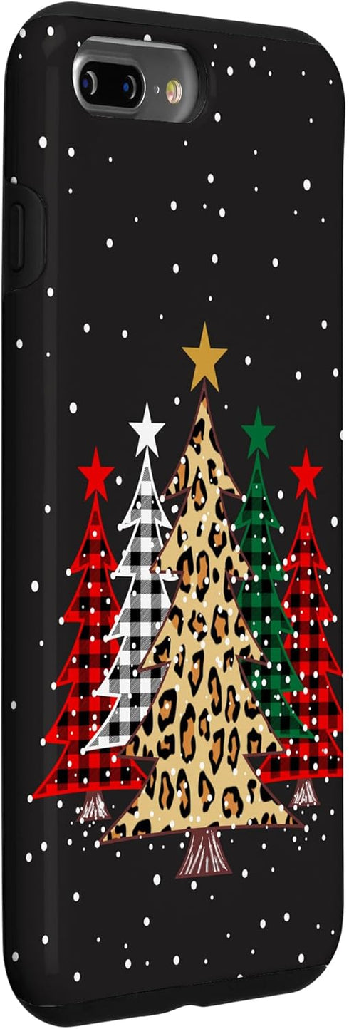 iPhone 7 Plus/8 Plus Merry Christmas Trees with Buffalo Plaid & Leopard Design Case...