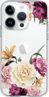 Case Compatible with iPhone 14 Pro Case, Slim Fit Crystal Clear Floral Pattern Pink Purple Flowers Design, for Girls Woman Hard Back Soft Bumper S...