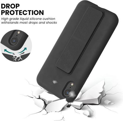 LAUDTEC Silicone Kickstand Case Compatible with iPhone XR case Vertical and Horizontal Stand Hand Strap Metal Kickstand, Flexible Soft Liquid Sili...