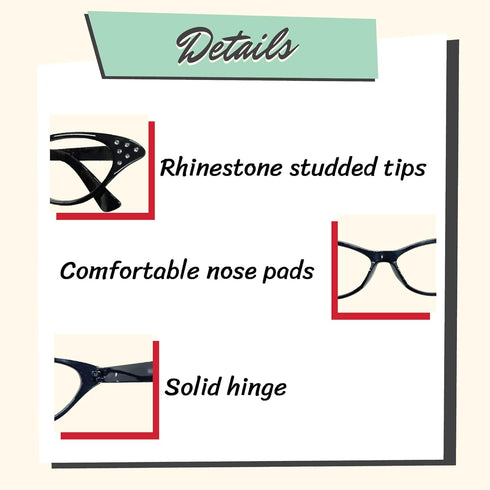 Hip Hop 50's Shop Womens Cat Eye Rhinestone Glasses...