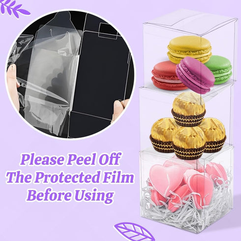 COMFECTO Clear Boxes for Favors 4x4x4, 50 pcs Transparent Giftbox for Macaron Cupcake Candy Cookies Ornament GiftsWedding Party Baby Shower, Singl...