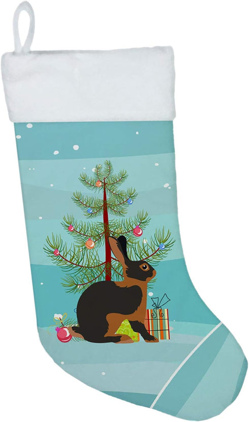 Caroline's Treasures BB9330CS Tan Rabbit Christmas Christmas Stocking, Teal Fireplace Hanging Stockings Christmas Season Party Decor Family Holida...