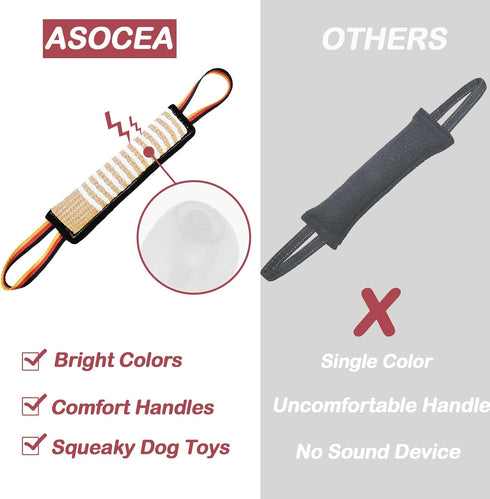 ASOCEA Dog Tug Toy,Dog Bite Jute Pillow Pull Toy Tough Squeaky Dog Toys for Aggressive Chewers with 2 Handles Bite Toys for Medium to Large Dogs I...