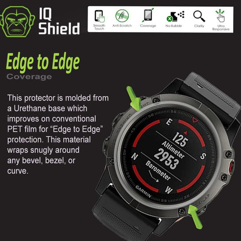 IQShield Screen Protector Compatible with Garmin Fenix 5 / Garmin Fenix 5 Plus (6-Pack) Anti-Bubble Clear TPU Film...