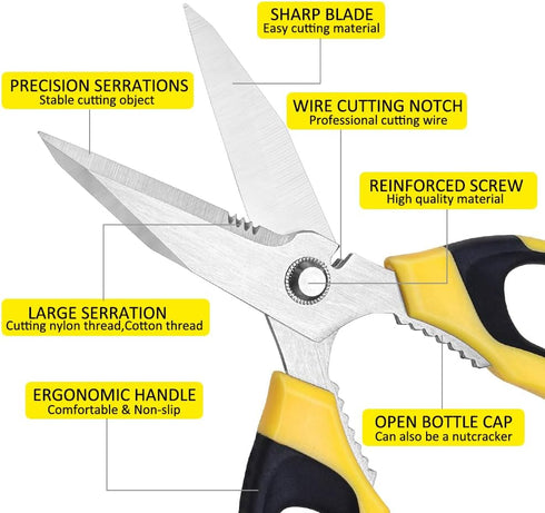 Utility Scissors Heavy Duty, Ultra Sharp Blade Shears with Protective Case, Multipurpose Stainless Steel Scissors For Cutting Cardboard, Fabric, C...