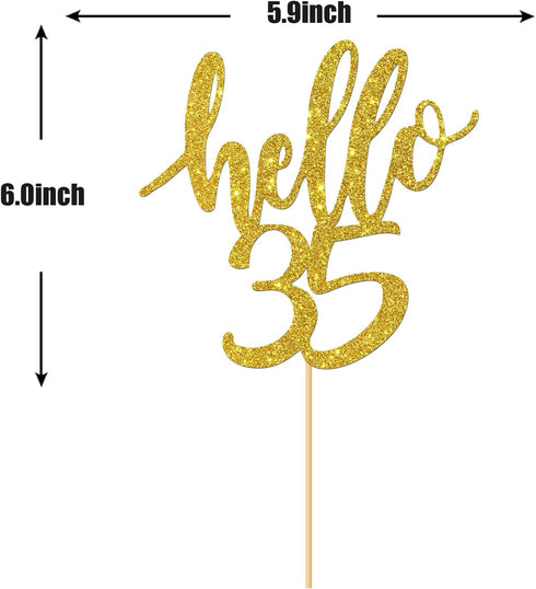 Hello 35 Cake Topper – 35th Birthday / 35th Anniversary Party Cake Decoration, 35th Birthday / 35th Anniversary Party Decorations Supplies (Gold, ...