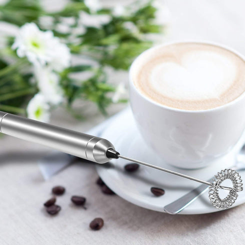 Milk Frother Handheld Electric Milk Foamer Portable Mini Mixer Machine Stainless Steel Touch Handheld Espresso Mixer Battery Operated Frother Coff...