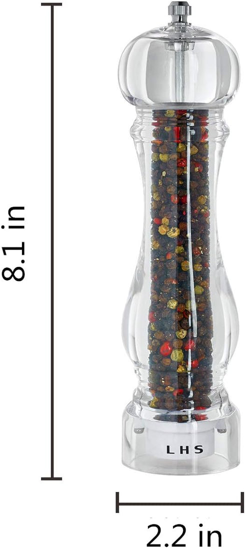 LHS Pepper Mill Grinder Salt Grinder Peppercorn Grinders with Adjustable Coarseness-Clear...