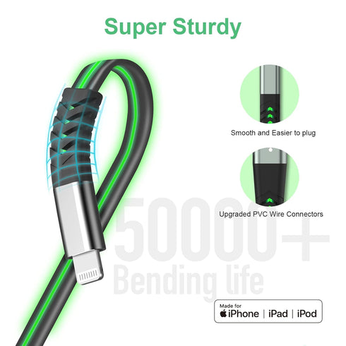 Light up iPhone Charger Cord, 6FT LED Lightning Cables | Apple MFi Certified | USB Fast Charging Cord for Apple iPhone 13 12 11 Pro Max XR XS X/8P...