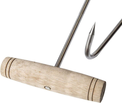 TIHOOD 2PCS 7.5 Inch T Shaped Boning Hooks with Wooden Handle, Meat Hooks for Butchering...