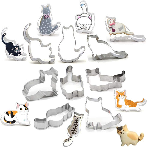8 PCS Cat Cookie Cutter Set Stainless Steel Cat cookie cutters shapes Candy Food Molds...