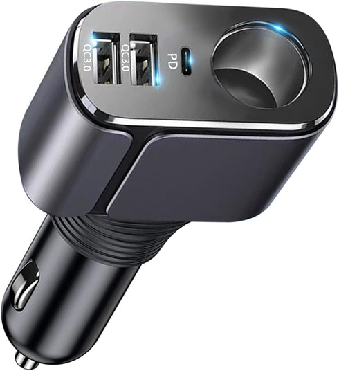 4 in 1 USB C Car Charger Adapter, 210W Multi USB Cigarette Lighter Adapter, Socket Splitter with 3 USB Ports, 12V/24V Outlet Dual USB Type C PD Fa...