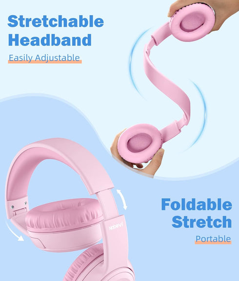 Kids Headphones, Over-Ear Headphones Bluetooth Wireless Kids with Mic, 85/93dB Volume Limited, Stereo Sound, Wired Inline AUX Cord Headphones for ...