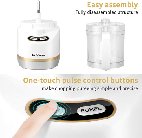 La Reveuse Electric Mini Food Processor Small Chopper 200 Watts 2-Cup Prep Bowl for Mincing Chopping Grinding Blending Pureeing (White)...