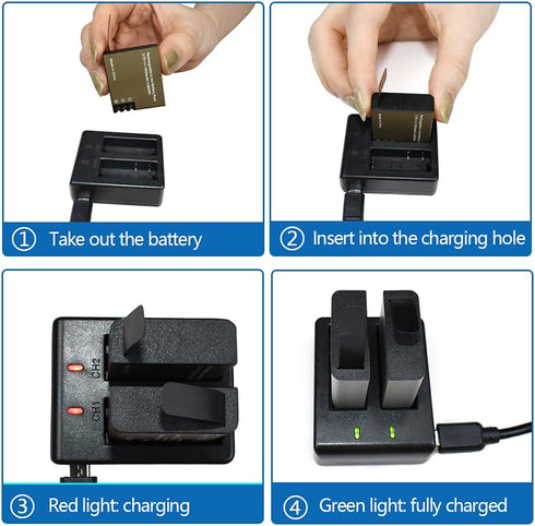 VVHOOY 3 PCS 1050mAh Rechargeable Action Camera Battery Pack Dual Battery Charger Compatible with AKASO EK7000 EK5000 Brave 4/ DBPOWER EX5000/EKEN...