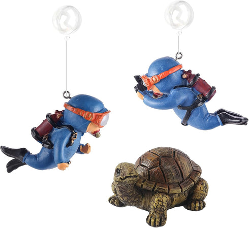 Adventure! Cute Little Diver Fish Tank Decorations, 3 Pack Floating Aquarium Decoration, Funny Fish Tank Decor, Retro Old Octopus Wreck Ornament A...
