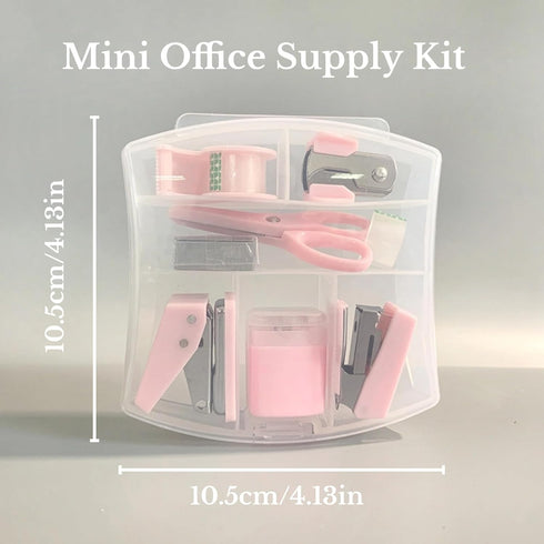 Mini Office Supply Kit Portable Case with Scissors, Mini Stapler,Tape Dispenser,Hole Puncher,Staples Mini Desktop Stapler for Office Or School Sup...