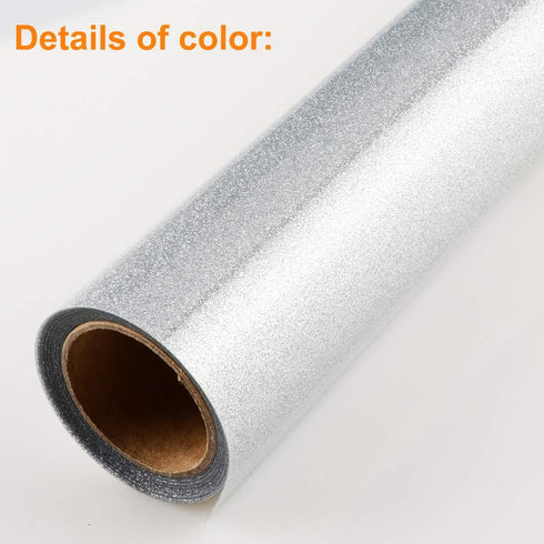 HTV Heat Transfer Vinyl for T-Shirts by KISSWILL - 10 Inches by 6 Feet Glitter Iron on Vinyl Rolls (Silver)...