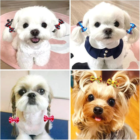 100pcs Pet Dog Bows, Bulk Dog Hair Accessories Bows with Rubber Bands 1.37x0.98 inch, Handmade Yorkie Dog Hair Grooming Small Size Bows, Mix Puppy...