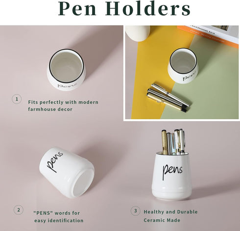 LEEOTYI Ceramic Farmhouse Pen Holder for Desk, Pencil Organizer 16 oz (White)...